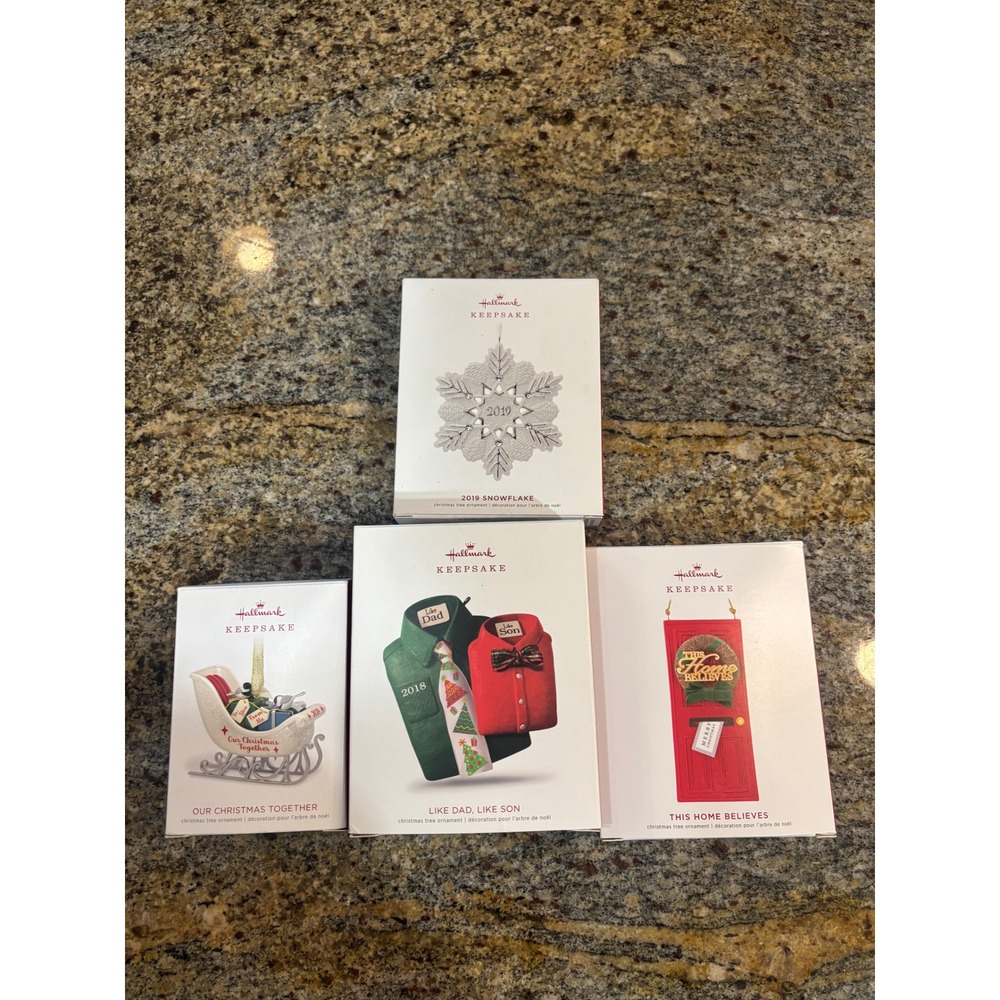 Hallmark Keepsake Ornaments Lot 4 2019 Snowflake Like Dad Like Son Sleigh Door
